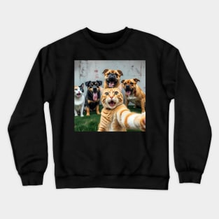 Orange cat taking a selfie with friends Crewneck Sweatshirt